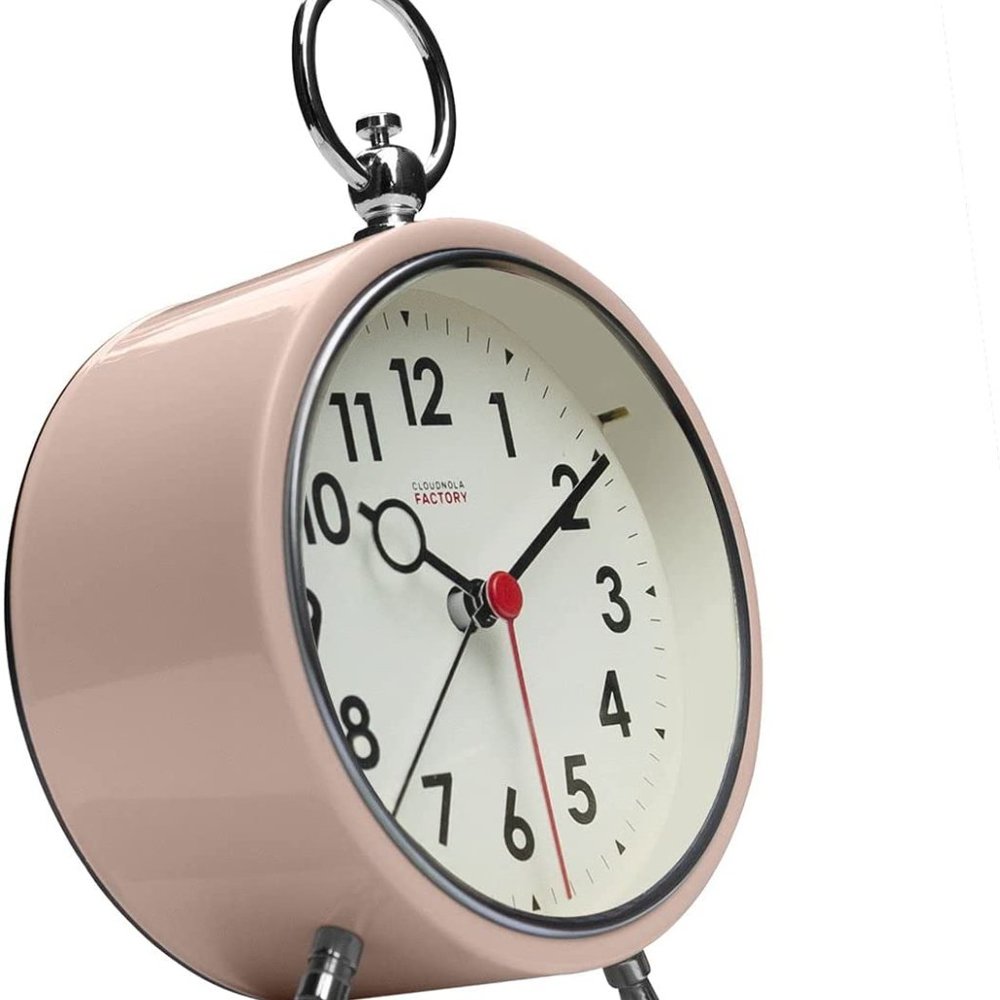 Cloudnola Station Metal Alarm Clock, Blush Pink, LED Light up, 4.4 inch Diameter